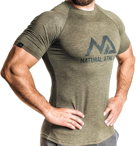Herren Fitness T-Shirt meliert - Männer Kurzarm Shirt für Gym & Training - Passform Slim-Fit, lang mit Rundhals
