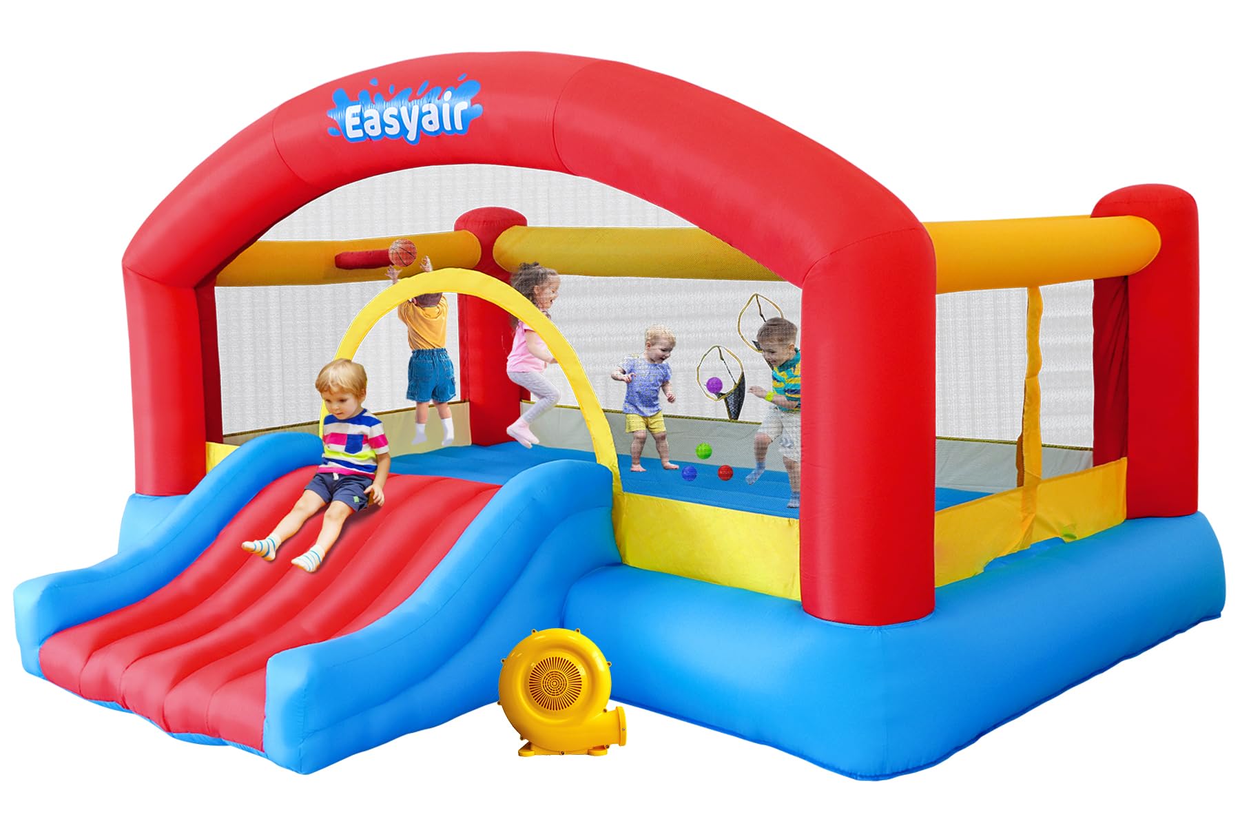 Photo 1 of *** PARTIAL SET *** Easyair Inflatable Bounce House for Kids, 14.3 x 12.5 FT Bouncy Castle Jumper Slide with 520W Blower, Basketball Hoop, Throwing Ball Game, Ball Pits, Red