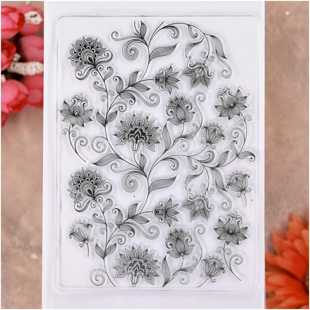 KWELLAM Flowers Leaves Background Clear Stamps for Card Making Decoration and DIY Scrapbooking