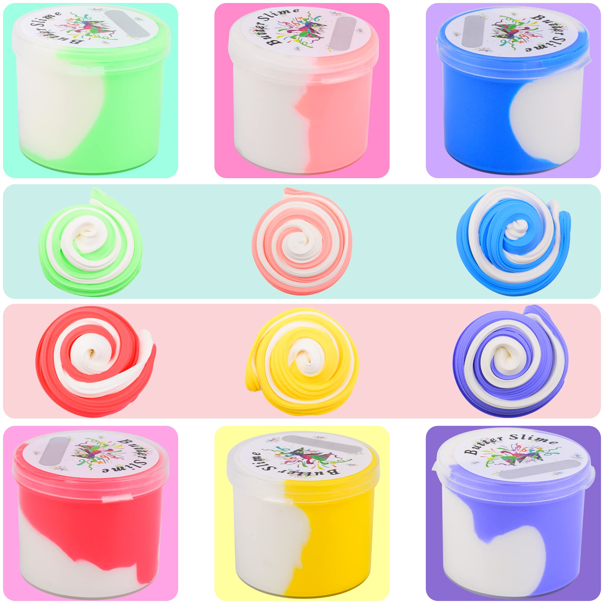 6 Pack Fruit Butter Slime,Watermelon Avocado Pineapple Slime Charms,Birthday Gift Slime Party Favors for Girls Boys