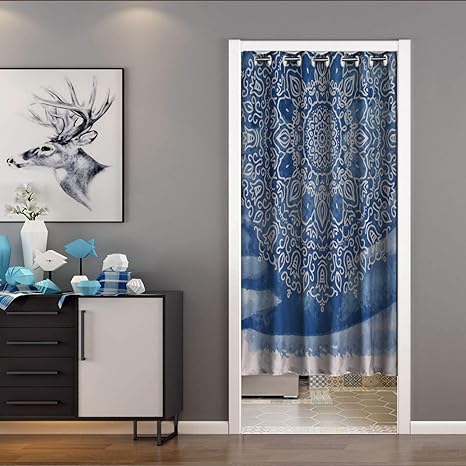 Amazon 間仕切りカーテン 青い水彩絵の具の背景 遮熱断熱 かわいい のれん ロング カーテン 断熱 目隠し グレー 遮光 オーダー可能 1cm幅 180cm丈 のれん オンライン通販