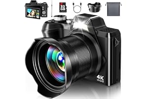 4K Digital Camera for Photography Travel, 56MP Autofocus Vlogging Camera for YouTube, 16X Zoom with 3" 180°Flip Screen & Lens Hood, 32GB Card, Gift Ideas for Teens & Beginners