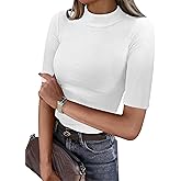 ANRABESS Womens Tops Mock Neck Half Sleeve Shirts Ribbed Knit Slim Fit Basic Tee 2026 Summer Fall Dressy Casual T-Shirts