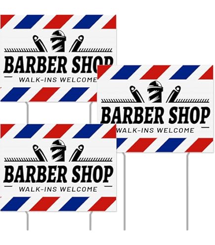 2PC Barber Shop Sign with Stakes, 17 Inches by 13 Inches - Double Sided Signs - Corrugated Plastic