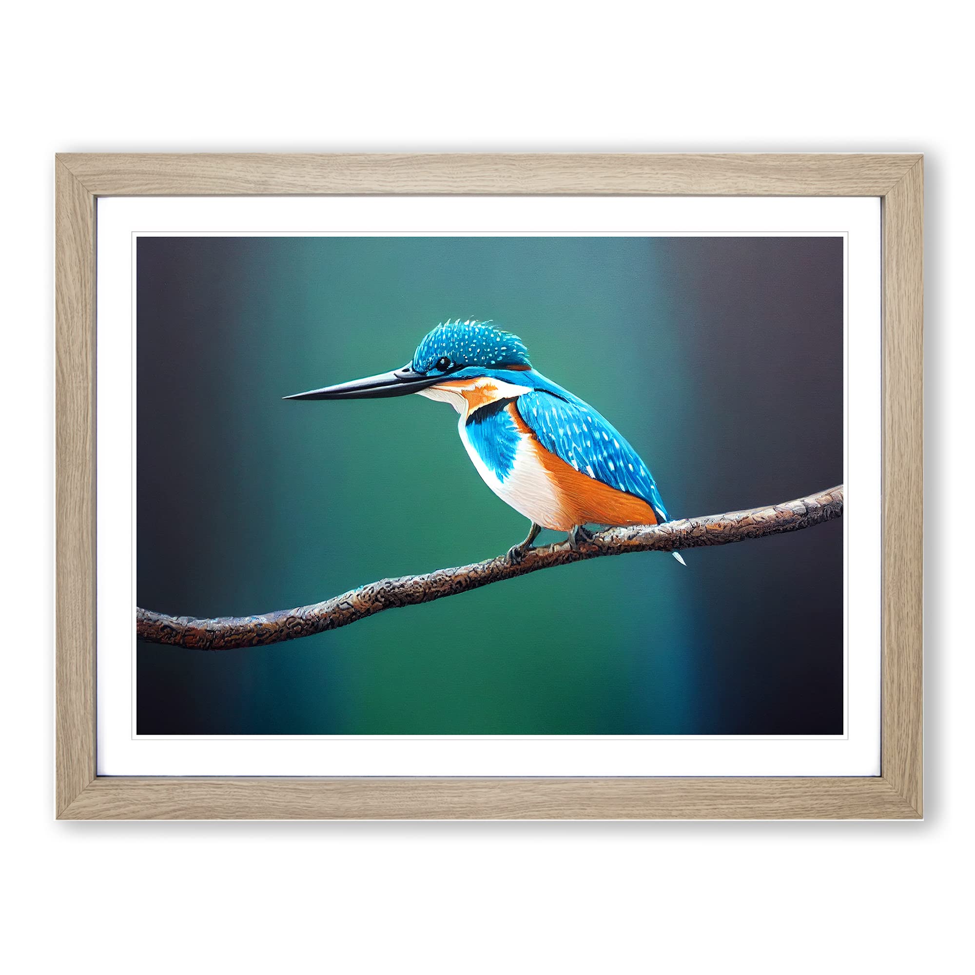 Desirable Kingfisher Bird Framed Print | A4 Oak Framed Wall Art | Ready to Hang | Modern Nature Picture | Living Room Bedroom Lounge Office