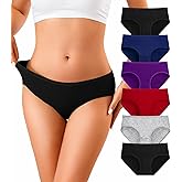 OLIKEME Womens Underwear Cotton Hipster Panties Low Rise No Show Briefs Soft Stretch Breathable Ladies Panties 6 Pack