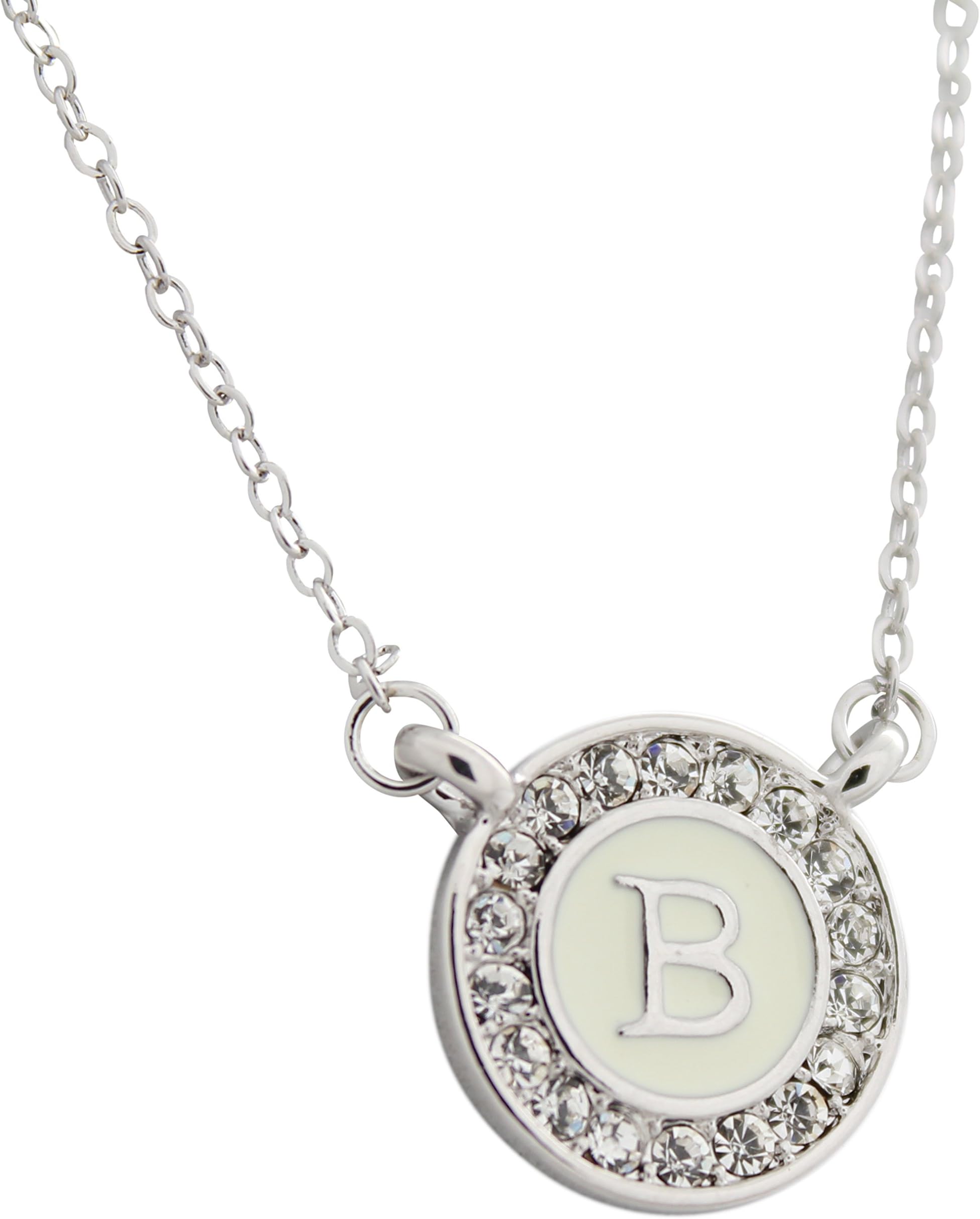 Maren Elena Alphabet Letter Pendant on 15mm Enamel Background with Austrian Crystal Halo (B)