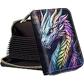 GYSYZJDH Womens Card Wallet with Zipper, RFID Blocking Small Credit Card Holder Case, PU Leather Accordion Card Wallet for Women, Compact Travel ID & Cash Organizer, Majestic Dragon