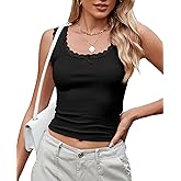 Eyanse Square Neck Summer Ribbed Knit Cropped Tank Tops for Women,Trendy Y2K Tops Sleeveless Shirts Lace Trim