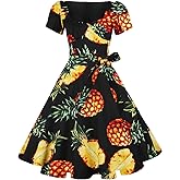 GOOBGS Women's 1950s Vintage Puff Sleeves Cocktail Rockabilly Swing Retro Dress with Pockets New
