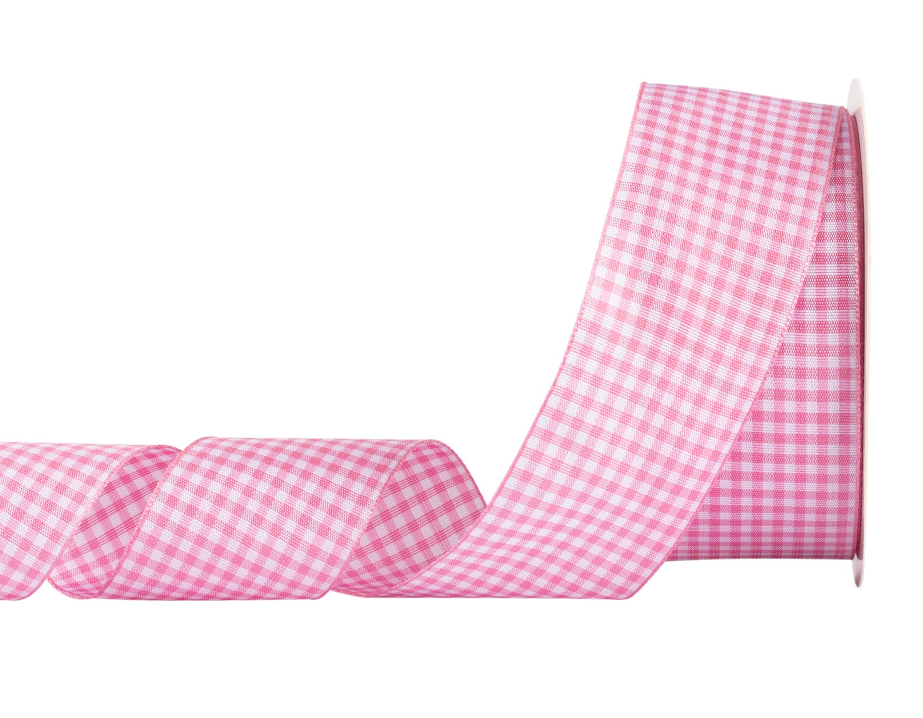 AVANAVA Gingham Ribbon 40mm Plaid Polyester Check Woven Ribbon for Crafts, Gifting and Wedding (22 Meters-Roll, Pink)