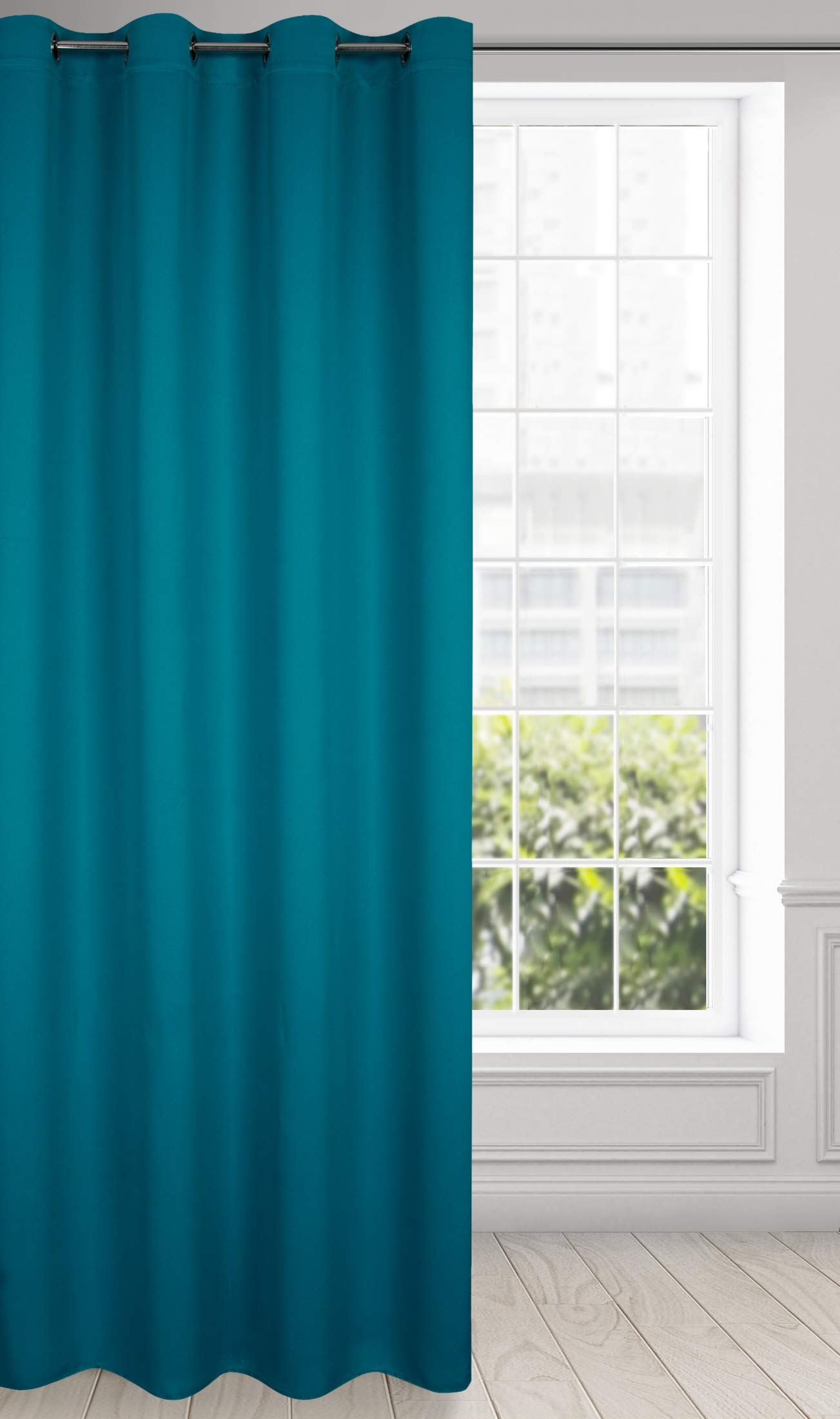 Eurofirany LOGAN Extra Long Blackout Curtain - 1 Unit Eyelets, Light blocking Room Darkening Bedroom Living Room, W53 x L98, Sea Green