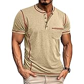 Angbater Men’s Henley Shirts Short Sleeve Casual Button Basic Tee Shirts Summer Lightweight T Shirts with Pocket