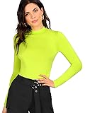 Verdusa Women's Mock Neck Long Sleeve Pullover - Slim Fitted Basic Tee Top