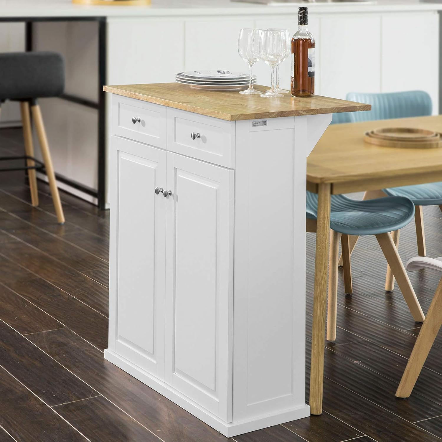 SoBuy FSB17-WN Küchenschrank Sideboard mit erweiterbarer Arbeitsfläche