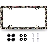Skulls Flowers License Plate Frame Colorful Skull License Plate Stainless Steel Funny Accessories Cars Decor 12.2 X 6.2 Inch with 4 Holes and Screws Fits Standard Us Ca Vehicles
