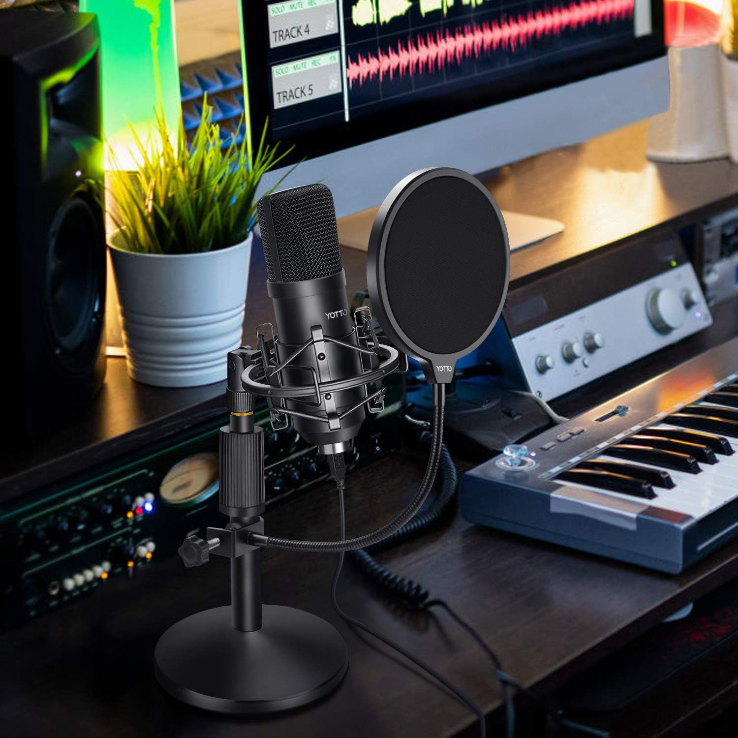 YOTTO USB Microphone 192KHZ/24BIT Condenser Cardioid Microphone Plug & Play PC Computer Mic for Podcast, Streaming, YouTube, Gaming, Recording with Pop Filter, Mic Stand, Shock Mount: Home Audio & Theater