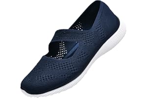 HONHOLD Women Mary Jane Shoes Slip On Walking Flats Comfortable Dressy Knit Washable Casual Nurse Shoe with Arch Support