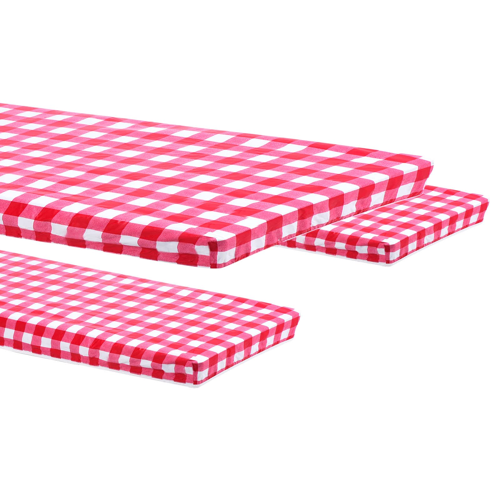 PATIKIL 72" x 30" Picnic Table Cover with Bench Covers, 3 Piece Set Waterproof Fitted Tablecloth Flannel Backing Elastic Edges for Rectangle Table, Red