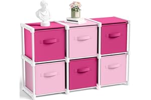 Briwooody 6 Cube Storage Organizer with Shelf Christmas Boxes 11 Inch Toy Storage Bins Clothes Closet Organizers Drawers Fabric Dresser for Playroom Books Bedroom Dorm Kitchen (Pink,Rose)