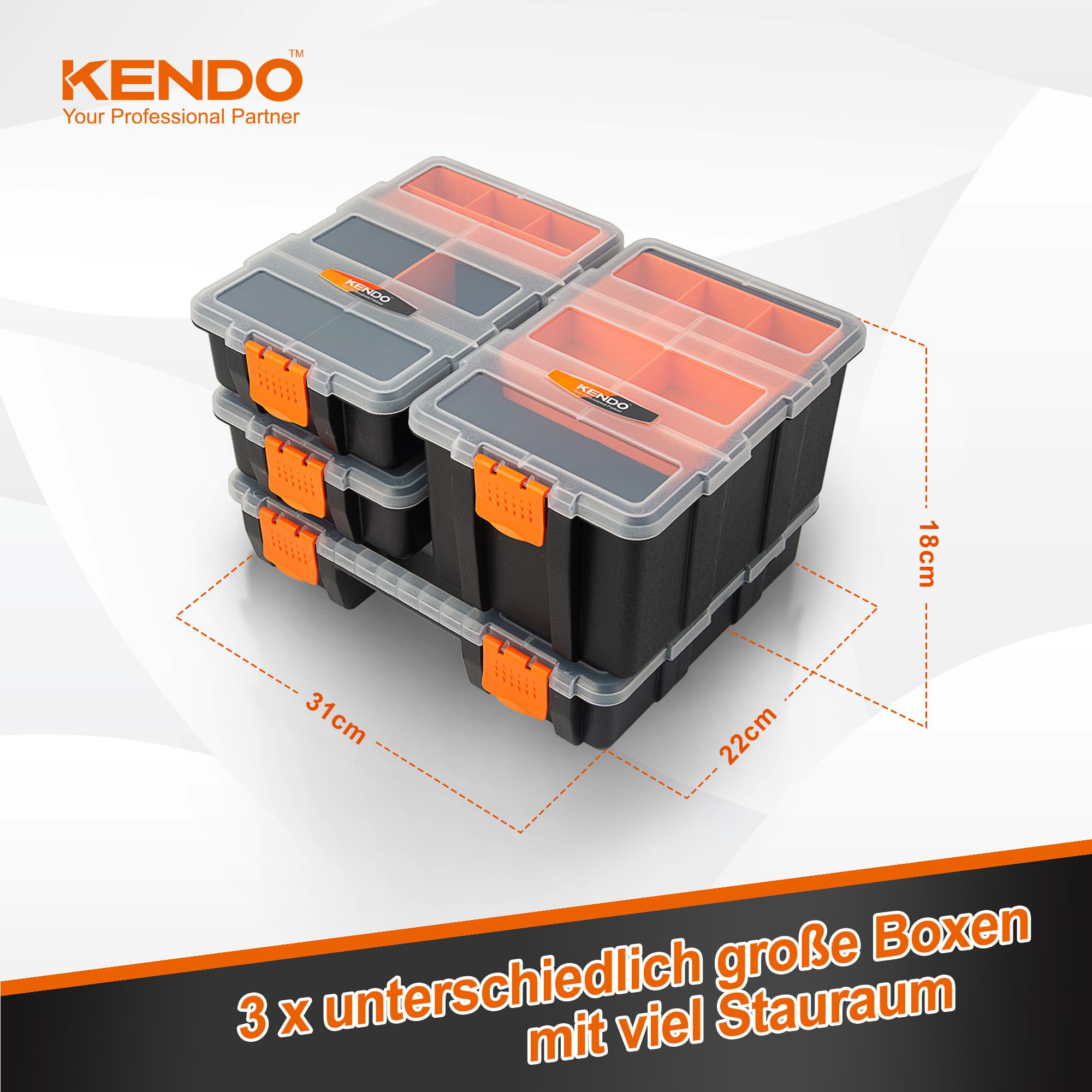 KENDO Sortierboxen für Kleinteile Set - 3-tlg. 32 Fächer - Sortimentskasten 2