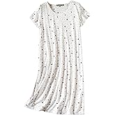 PNAEONG Women's Cotton Nightgown Sleepwear Short Sleeves Shirt Casual Print Sleepdress