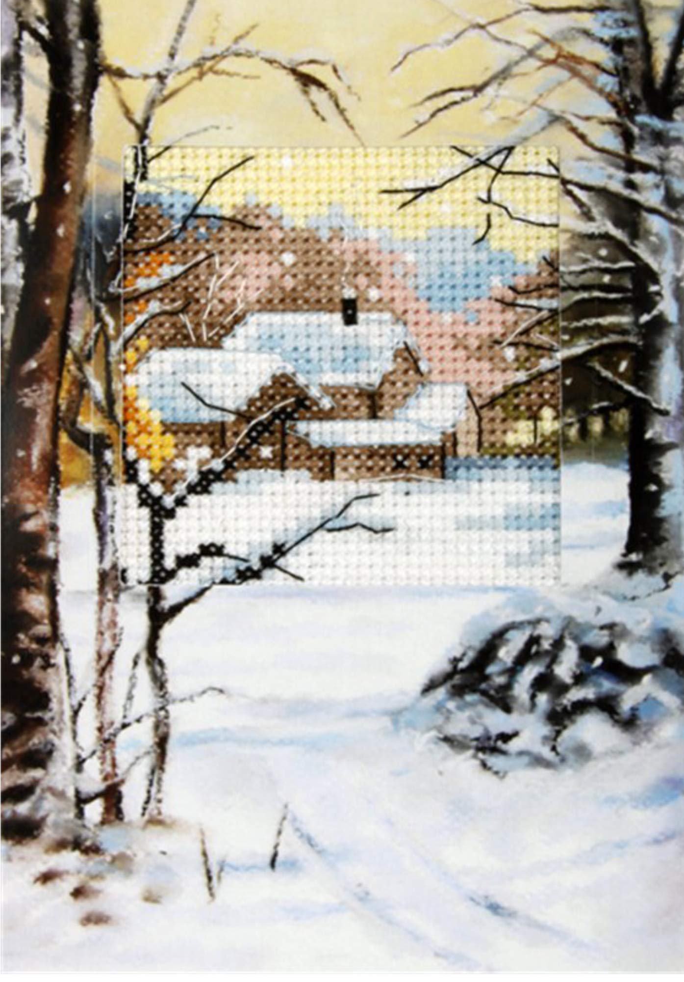 Orchidea Snowy Cottage in Woods Card Cross Stitch Kit