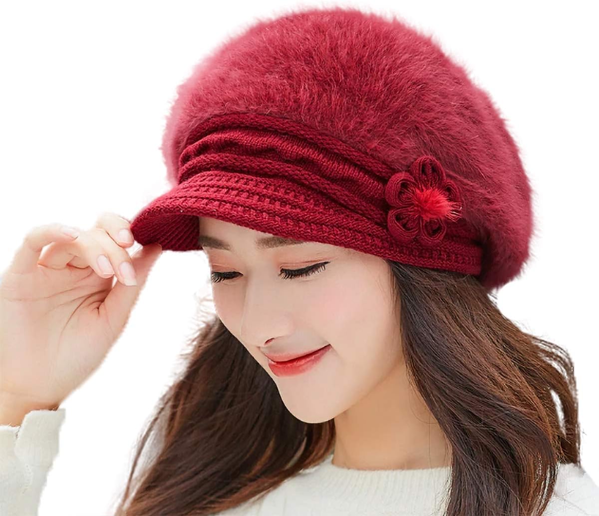 iSWEVEN Fashionable Woolen Visor Beanie Cap for Women | Girls (4058, Free Size)