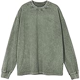 Men's Vintage Acid Wash T-Shirts Heavy Weight Long Sleeve Tshirt Cotton Casual Tee Tops