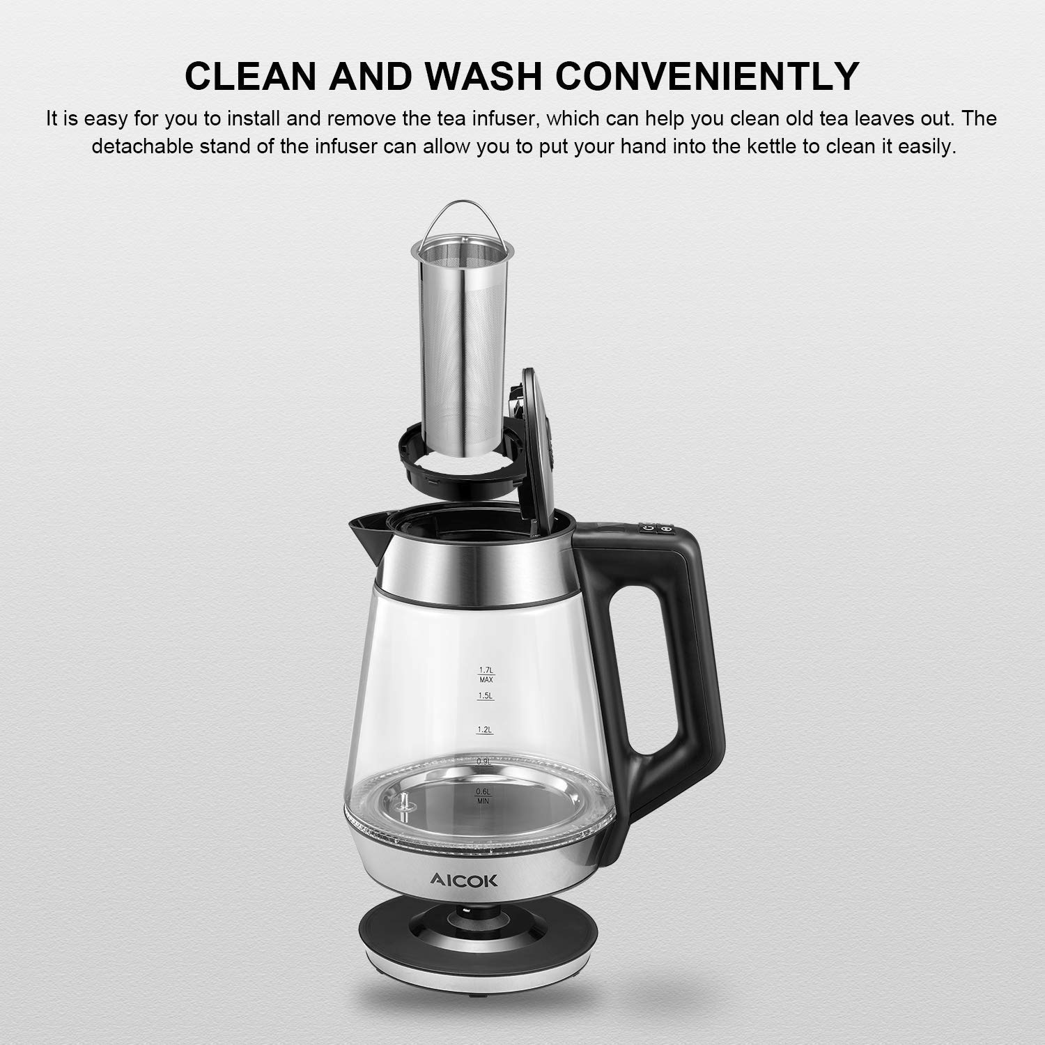 AicokElectricKettleGlassTeaKettleAdjustableTemperatureControl