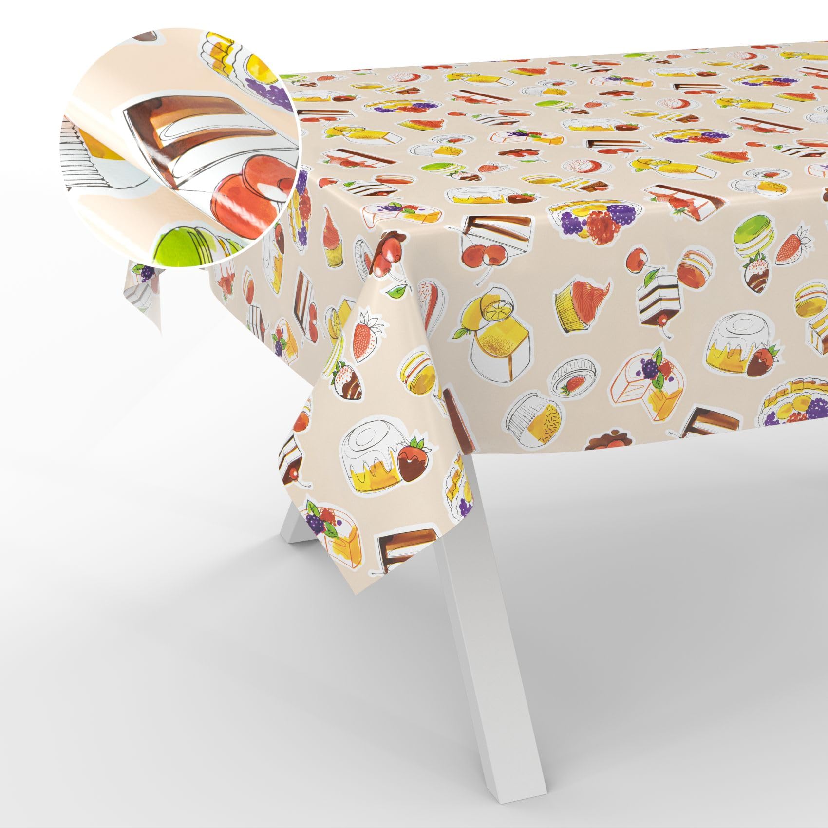 ANRO Oilcloth Tablecloth, Washable, Oilcloth, Garden Tablecloth, Outdoor, Indoor, 100 x 140 cm, Cut Edge, Dessert, Beige