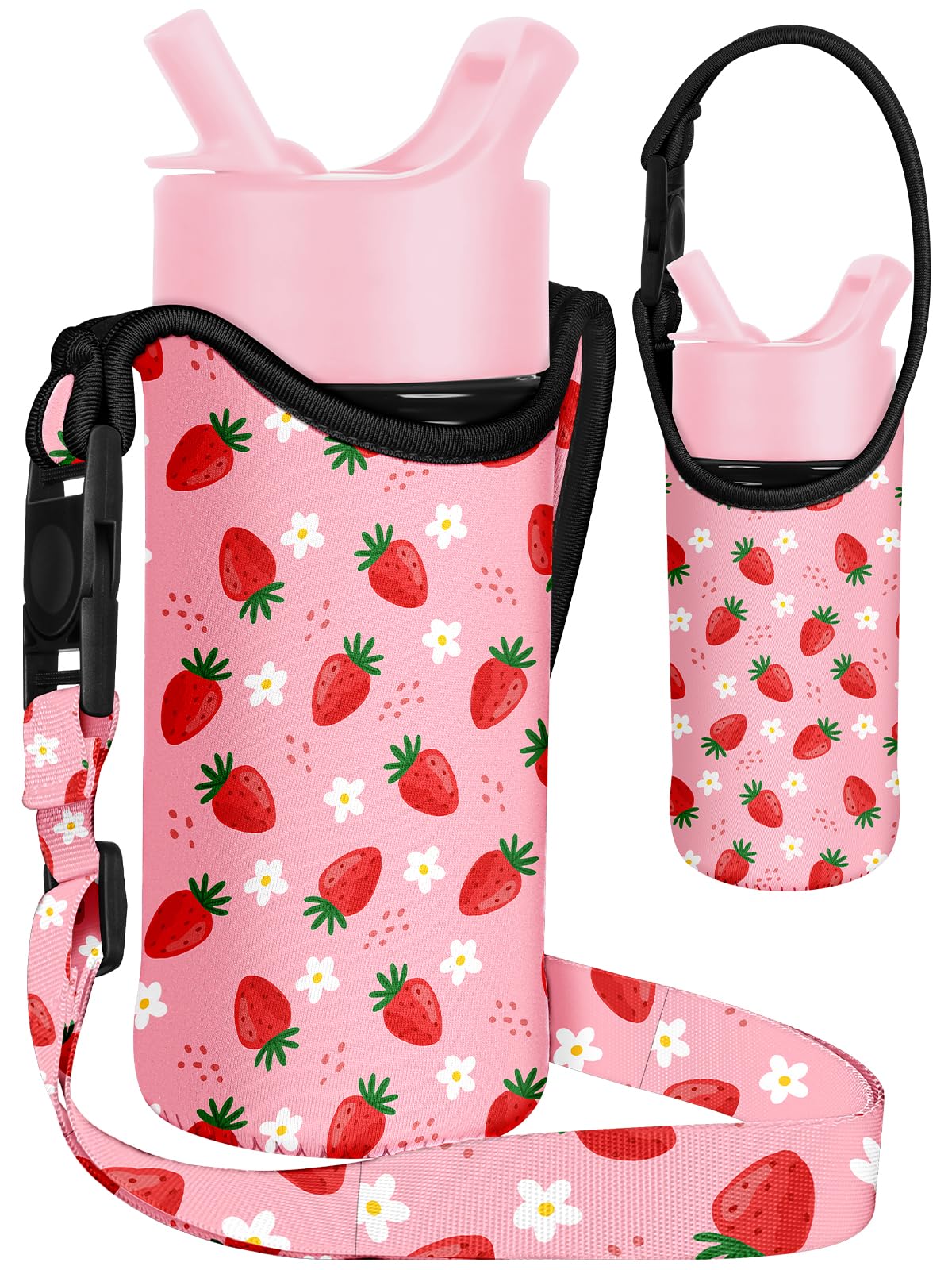 Photo 1 of Miss Adola Water Bottle Carrier with Strap - Handheld Kids Water Bottle Holder for 10-16 oz Cute Cartoon Design Neoprene Crossbody Bottle Sling Bag for Girls for Insulated Drink Bottle, Strawberry