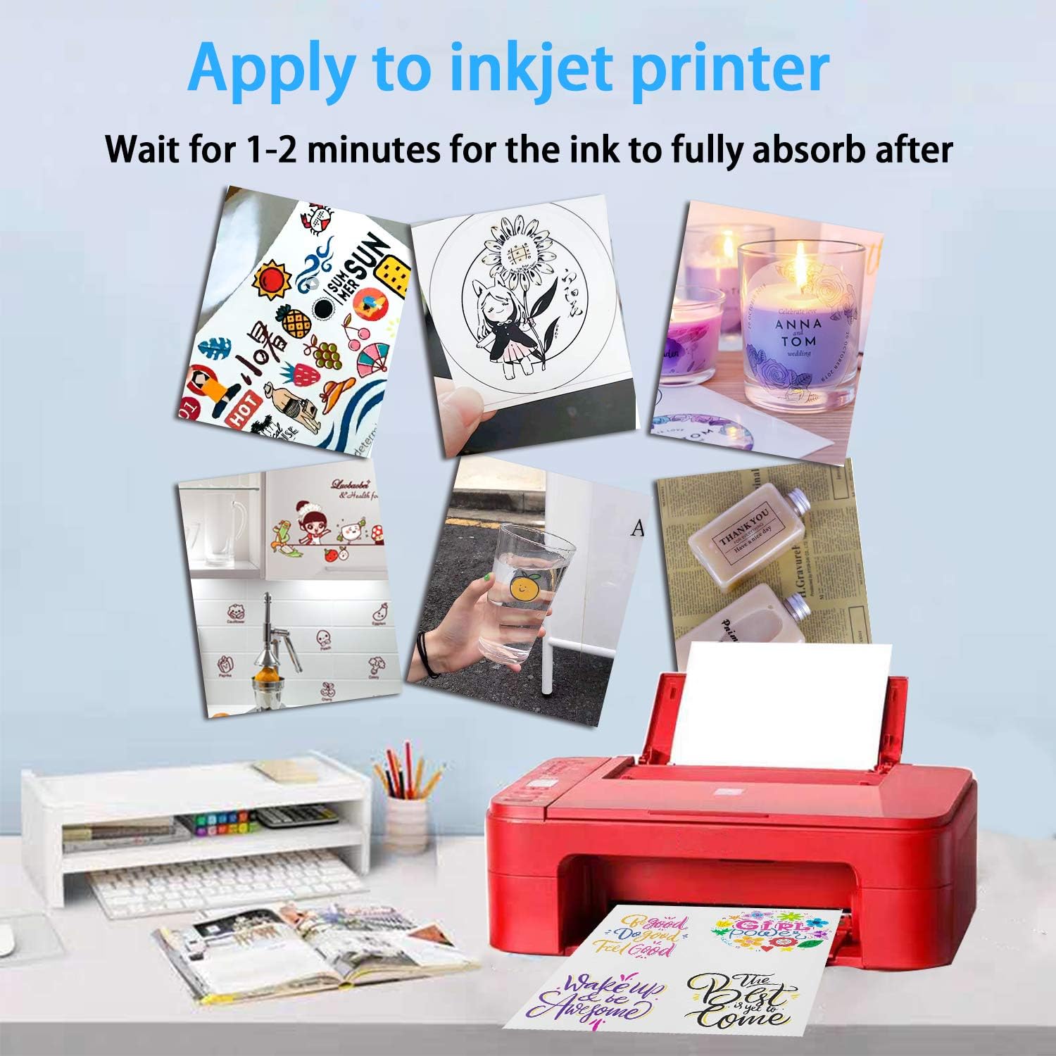 Printable Sticker Paper for Your Inkjet Printer - 8.5 x 11 Inches 20 Sheets Translucent Premium Waterproof Sticker Paper - Dries Quickly and Holds Ink Beautifully: Arts, Crafts & Sewing