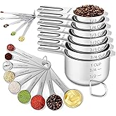 21PCS Measuring Cups and Spoons Set, Include 7 Nesting Measuring Cups, 9 Measuring Spoons and 5 Mini Spoons, Stainless Steel Metal Measuring Set, Kitchen Gadgets for Cooking & Baking