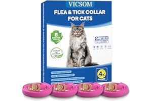 VICSOM 4 Pack Flea Collar for Cats, Cat Flea and Tick Collar 8 Months Cat Flea and Tick Treatment Prevention, Waterproof Adjustable Cat Kitten Flea Collar, Natural Anti Tick and Flea Collar for Cat, Pink