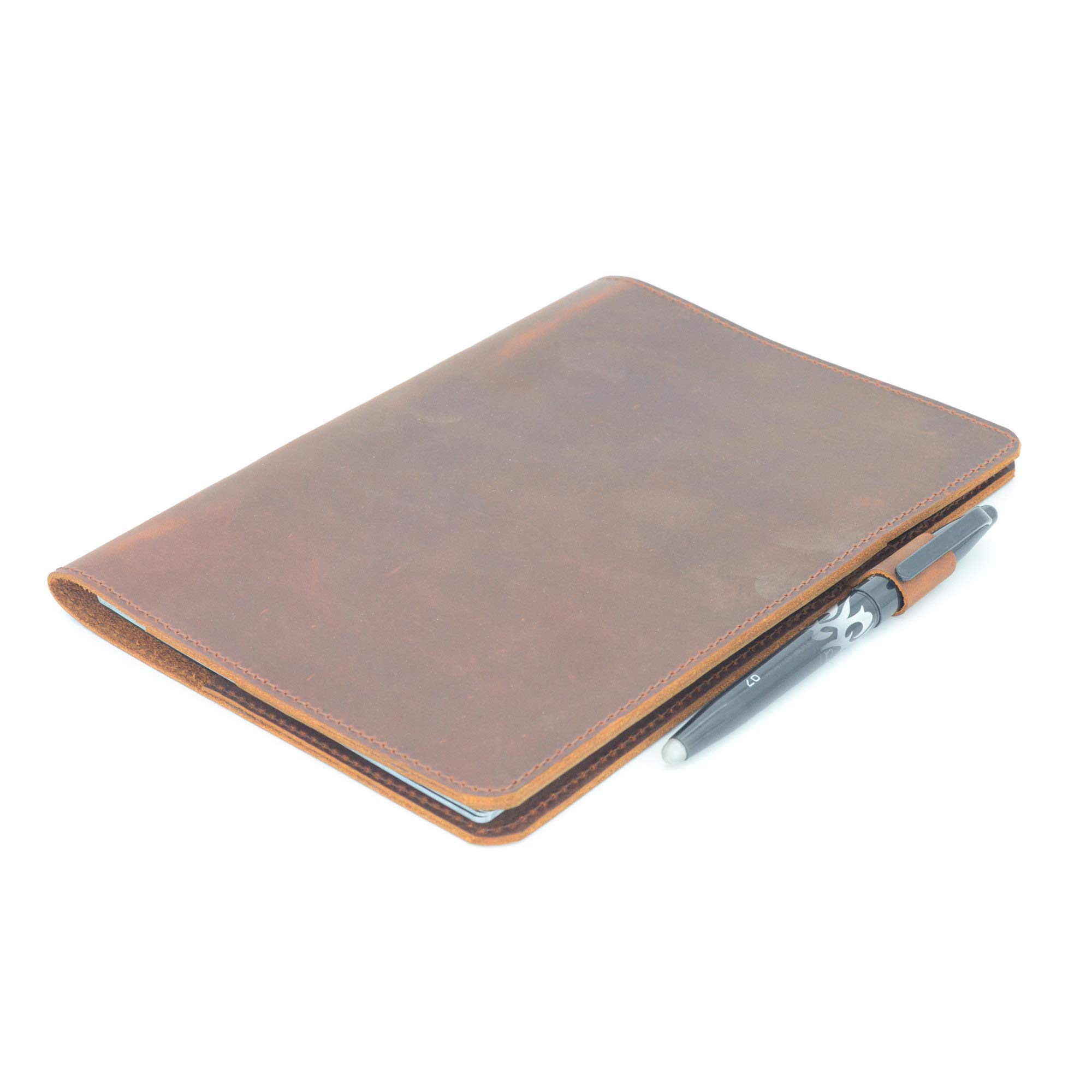JJNUSA Compatible with Rocketbook Cover Smart Business Handmade Distressed Genuine Leather Notebook Cover for Everlast, Fusion, Wave Moleskin A4 with Pen Loop & Card Holder Letter 11" x 8.5" Brown