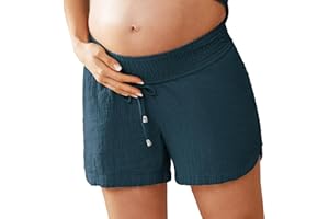 Maacie Maternity Shorts Underbelly Drawstring Elastic Waist Cotton Shorts with Pockets Summer Cute Beach Casual Shorts