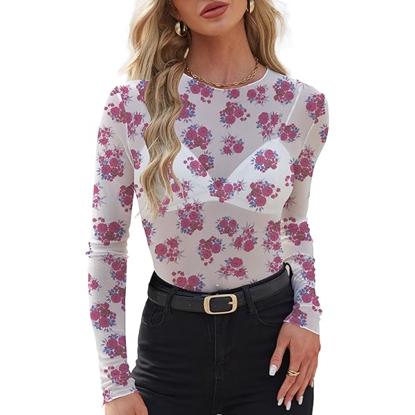 トップス flower print sheer shirt / yellow / S Mens Floral Lace Sheer Dress Shirt, Slim Fit Long Sleeve