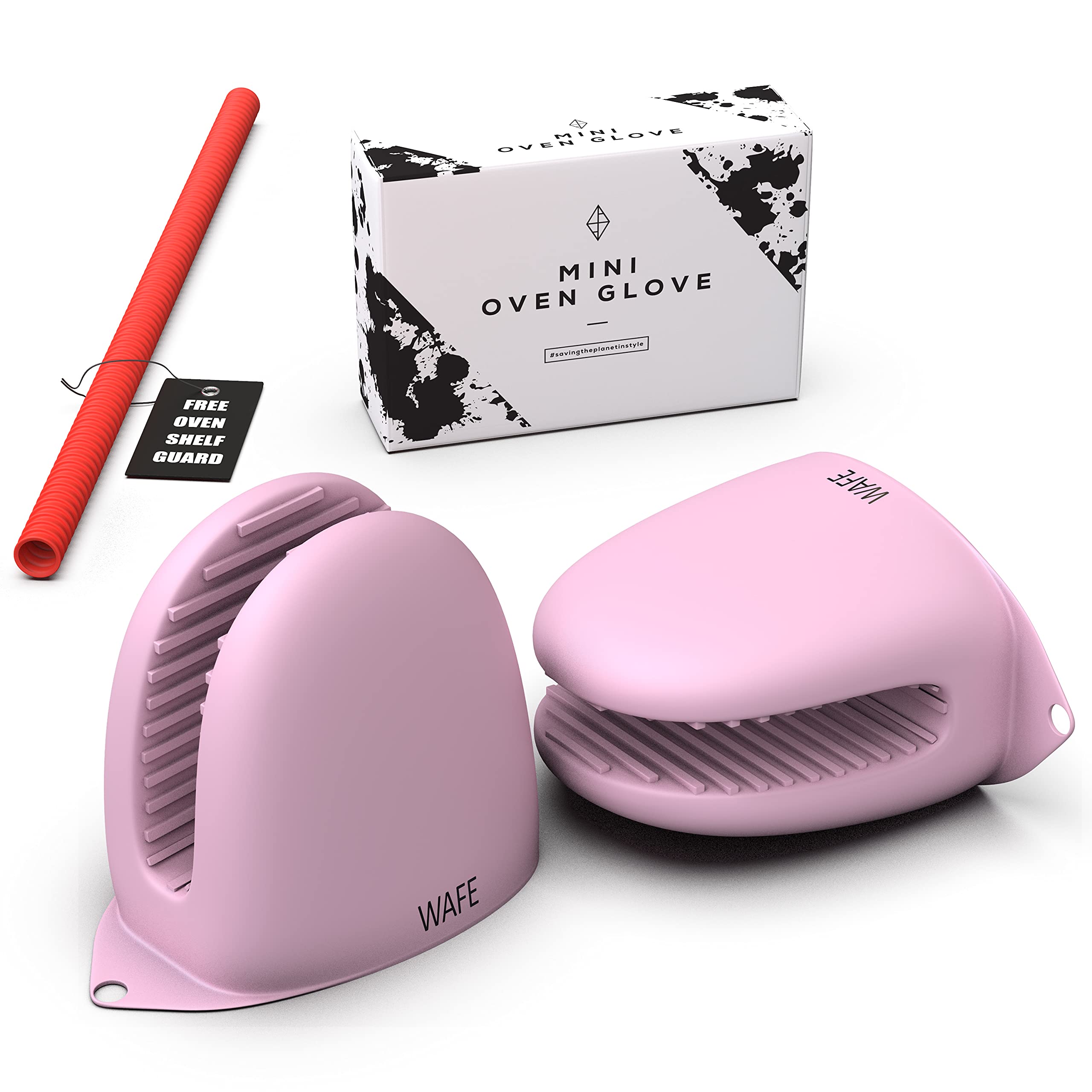 WAFE Mini Oven Gloves for Air Fryer - 2 Silicone Finger Gripper Kitchen Mitts - Heat Resistant Pinch Covers for Cooking, BBQ, Grilling - One Size Fits All Double Hand Pot Holder w/Oven Rack Protector