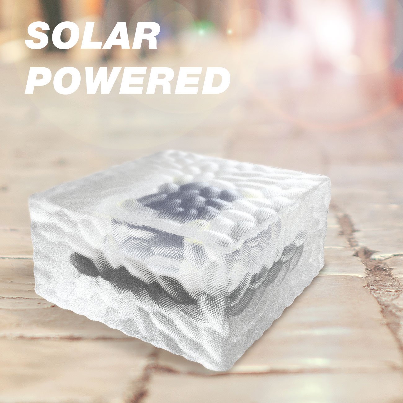 ELWEY Glass Brick Light with Solar Powered Light Sensor LED Cube Lamp for Garden, Patio & driveway Outdoor Decoration [Cool White]