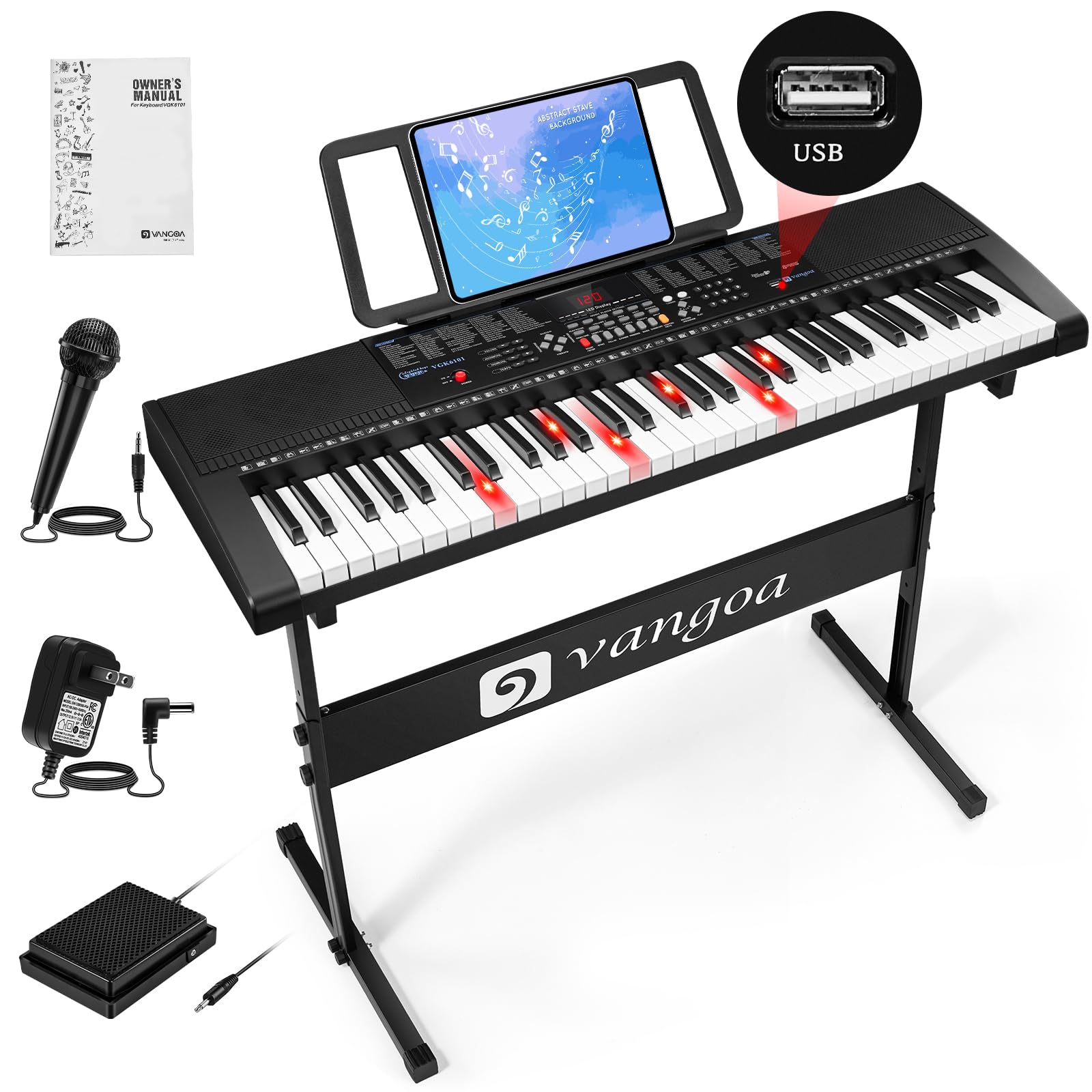 Light Up Piano Keyboard RockJam 61 Key Keyboard Piano With Pitch