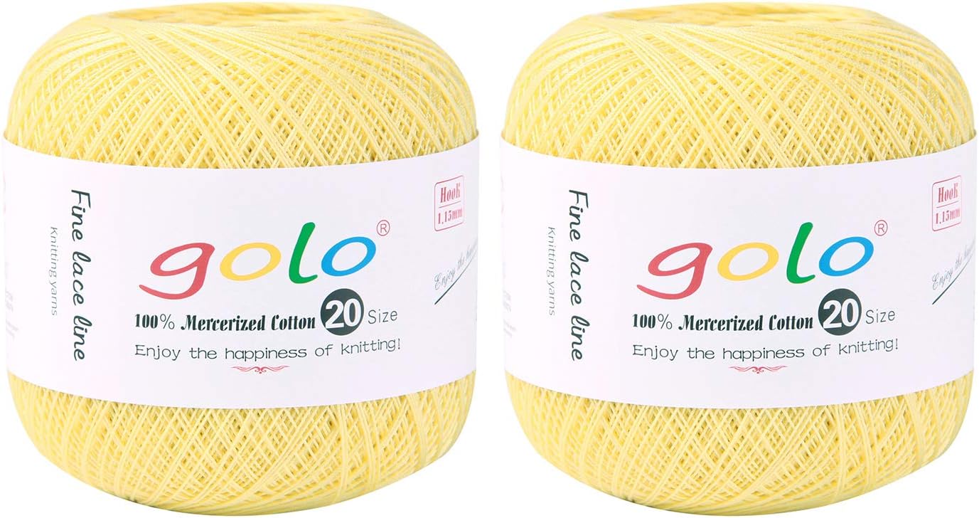 golo Crochet Thread Yarn for Hand Knitting Size 20 （Pack2） (Light Yellow)