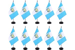 ZXvZYT Guatemala Flag Banner Guatemala Desk Flag Set Small Mini Guatemalan Office Table Stick Flags with 12" Solid Pole Black Stand Base Decorations (12 Pack)