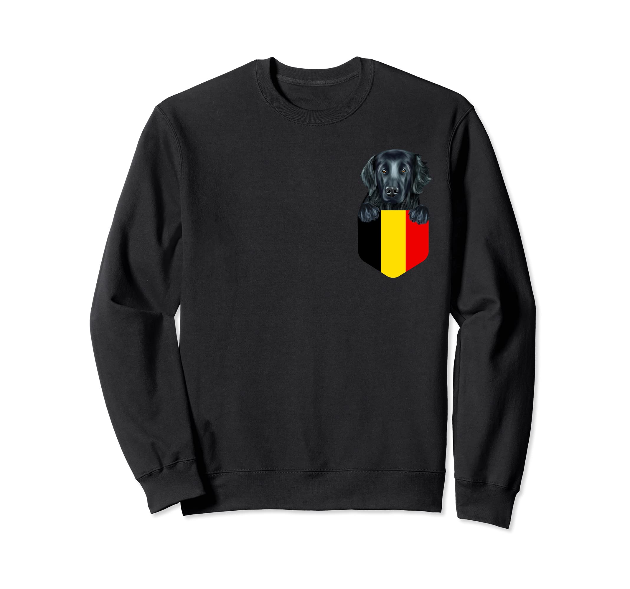 Belgium Flag Flat-Coated Retriever Dog In Pocket Sweatshirt
