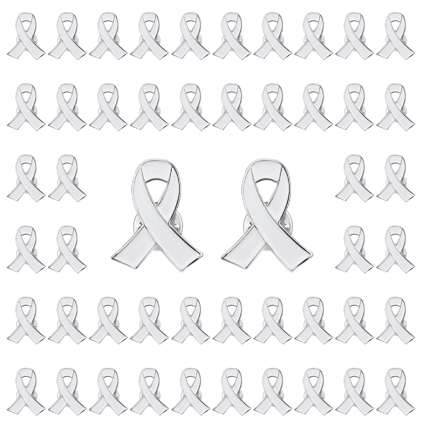 WANDIC White Ribbon Pins, 50 Piececs White Ribbon Brooches Enamel Jewelry Pins Lung Bone Cancer Awareness Pins for Activity Clothing Decoration