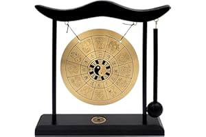 FENGSHUIBRINGLUCK Zen Art Brass Chinese Zodiac Mini Gong For Desk With Mallet Instrument Bagua Home Decor Table Top