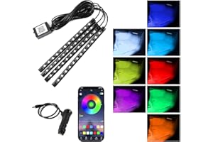 Ongfuwu Car Led Interior Lights, 48 LED Multi Color Strip Light Under Dash Lighting Kit with APP Control, 12V Vehicle RGB Smart Music Sync Color Change Lights, Car Accessories (Cigarette Lighter+APP)