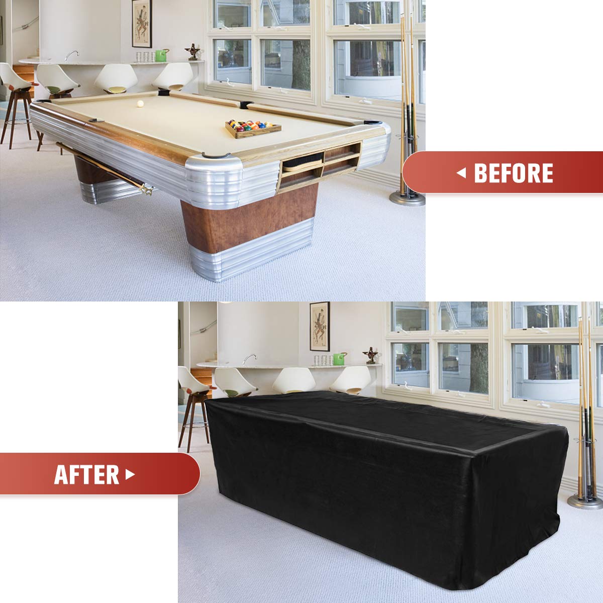 GEMITTO 7/8/9 ft Pool Table Cover Waterproof Billiard Cover Polyester