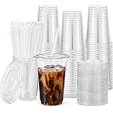 Cazlangtvy 70 Pack 24 oz Clear Plastic Cups with Lids and Straws, Iced Coffee Cups with lids, Iced Coffee Cup, Disposable Cups Plastic Coffee Cups Smoothie Cups for Cold Drink