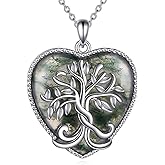 PYTALI Sterling Silver Tree of Life Heart Moss Agate Gemstone Pendant Necklace for Women Moss Agate Necklace Ladies Jewelry Gift Birthday Valentine's Day Christmas